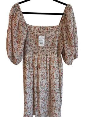 Rails Geena Ambrosia Puff Sleeve Smocked Dress, Size Large